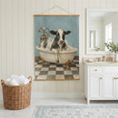 Hillside Pasture Indoor Wall Decor Canvas Tapestry, Cow in a Tub 52"X 36" Canvas Tapestry