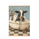 Hillside Pasture Indoor Wall Decor Canvas Tapestry, Cow in a Tub 52"X 36" Canvas Tapestry