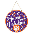 Clemson University Holiday Round Door Decor with Hanging Rope, 18x18