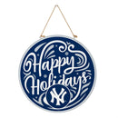 New York Yankees Holiday Round Door Decor with Hanging Rope, 18x18