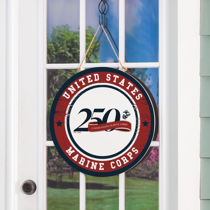 US Marine Corps, 250th Anniversary Round Door Decor with Hanging Rope, 18x18