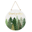 Shades of Emerald Wood Door Decor, "Season's Greetings", 18"