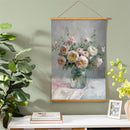 Hillside Pasture Indoor Wall Decor Canvas Tapestry, Pink/White Roses in Vase 36"x24" Canvas Tapestry