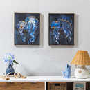 Blue Coastal Wall Décor, Textile, Jellyfish with Frame, 16" L x 20" H, Asst of 2