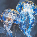 Blue Coastal Wall Décor, Textile, Jellyfish with Frame, 16" L x 20" H, Asst of 2