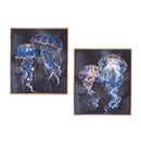 Blue Coastal Wall Décor, Textile, Jellyfish with Frame, 16" L x 20" H, Asst of 2