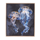 Blue Coastal Wall Décor, Textile, Jellyfish with Frame, 16" L x 20" H, Asst of 2