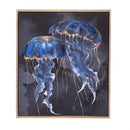 Blue Coastal Wall Décor, Textile, Jellyfish with Frame, 16" L x 20" H, Asst of 2
