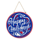 New York Rangers Holiday Round Door Decor with Hanging Rope, 18x18