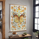 Cottage Garden Indoor Wall Decor Canvas Tapestry, Butterfly in Flowers 52"X 36" Canvas Tapestry