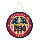 US Navy, 250th Anniversary Round Door Decor with Hanging Rope, 18x18