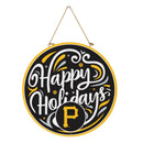Pittsburgh Pirates Holiday Round Door Decor with Hanging Rope, 18x18