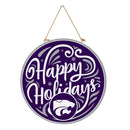 Kansas State University Holiday Round Door Decor with Hanging Rope, 18x18
