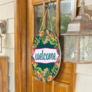 Harvest Blossom Jacobean Pumpkin Wood Door Decor, "Welcome", 18"