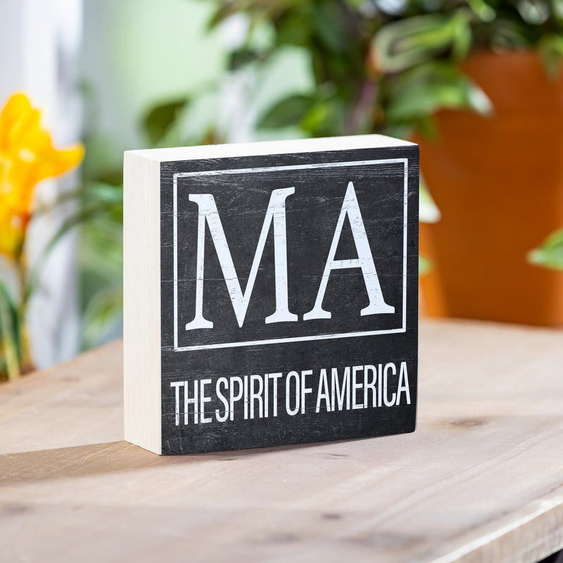 State Wooden Plock Massachusetts 6x6"