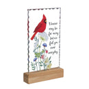 Memorial LED Table Decor Acrylic and Wood, Cardinal, Heaven May Be Far Away, 10"H
