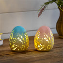 Hop Into Spring LED Table Decor Ceramic Egg with Floral Cut Outs, 5"H, Asst of 2, CDU