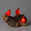Memorial Garden Statue, Solar Cardinal Family On Wooden Log, 5"H