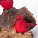 Memorial Garden Statue, Solar Cardinal Family On Wooden Log, 5"H