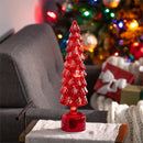Heartfelt Cheer LED Table Decor Glass Tree with Rotating Base, Red, 15.75"H