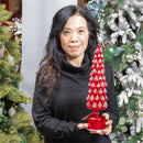 Heartfelt Cheer LED Table Decor Glass Tree with Rotating Base, Red, 15.75"H