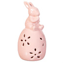 Hop Into Spring LED Table Decor Ceramic Bunny Sitting on Egg, 6"H, Asst of 2