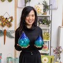 Cottage Garden LED Table Decor Glass Ombre Teardrop, Set of 2