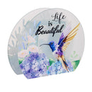 Cottage Garden LED Table Decor Glass with Bird and Floral, 6.7"H, Asst of 2