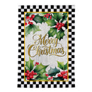 Merry Christmas Holly Moire Garden Flag Garden