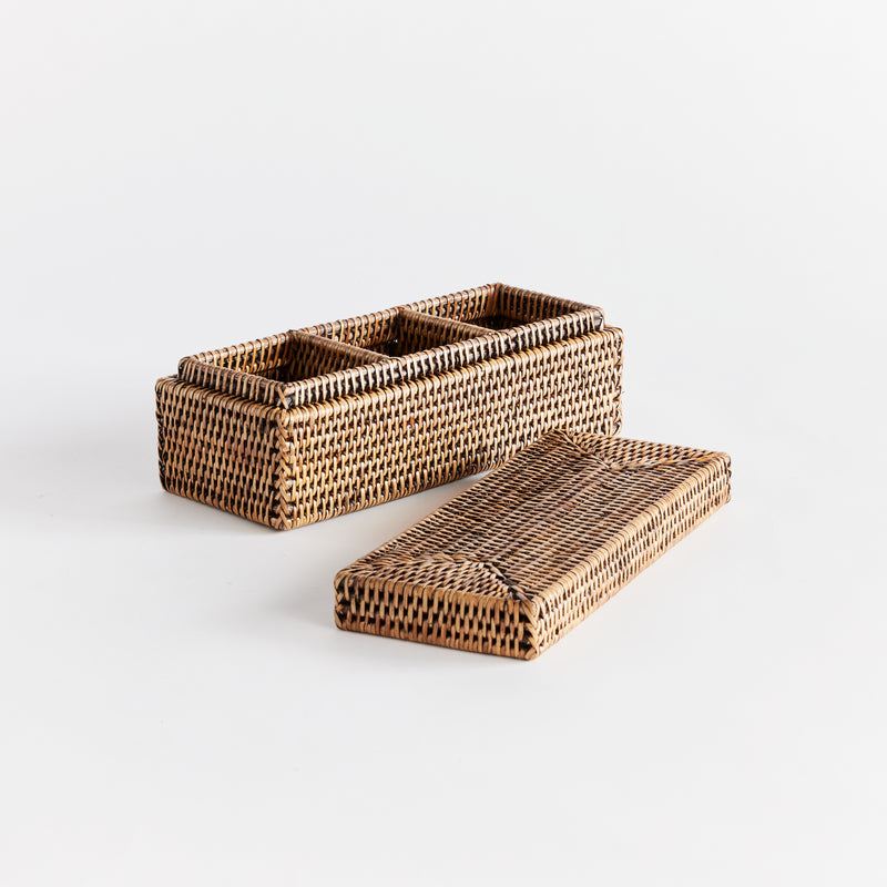 NAPA Home & Garden, BURMA RATTAN 3-COMPARTMENT LIDDED BOX,N4TN02BR