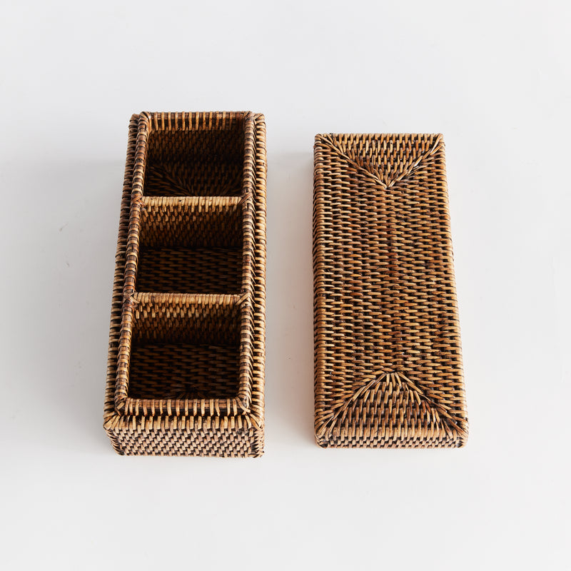 NAPA Home & Garden, BURMA RATTAN 3-COMPARTMENT LIDDED BOX,N4TN02BR
