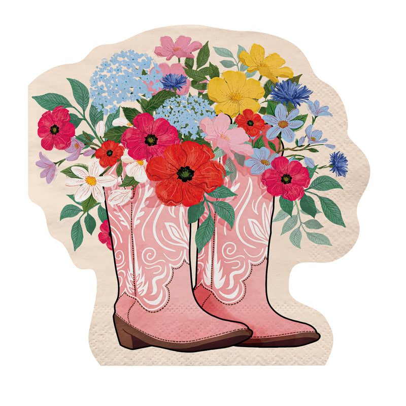Petal & Plow Napkin Paper Floral Western Boots Shaped Cocktail Napkin, 20 Count