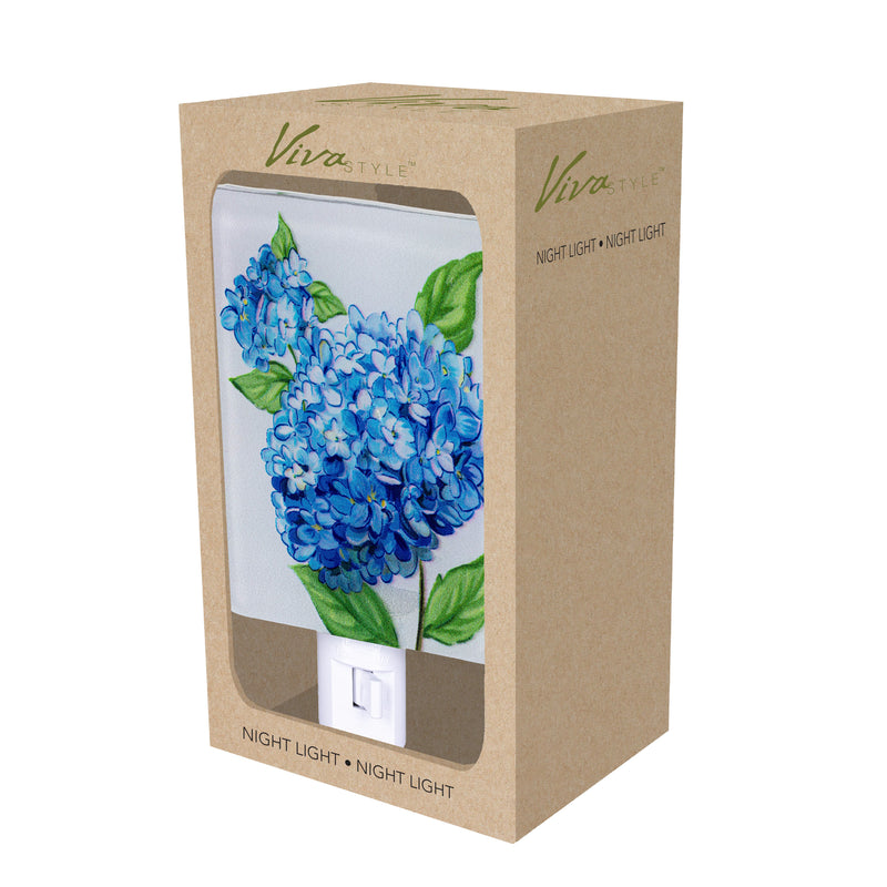 VivaStyle Nightlight Glass Square Hydrangea, 5.25"H