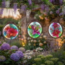 Cottage Garden Outdoor Hanging decor, Double Sided Solar Flower Hanging Decor, 3 Asst