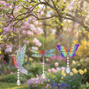 Cottage Garden Outdoor Hanging Decor, Glass Hummingbird, Butterfly and Dragonfly , 17"H, Asst of 3