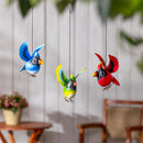 Cottage Garden Outdoor Hanging Decor, Metal Birds with Bounce Hanger, 16.5"