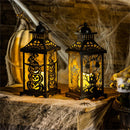 Haunted House Outdoor Lamps&Lighting, Metal Halloween Lantern with LED Candle, 2 Asst
