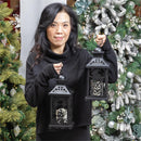 Haunted House Outdoor Lamps&Lighting, Metal Halloween Lantern with LED Candle, 2 Asst