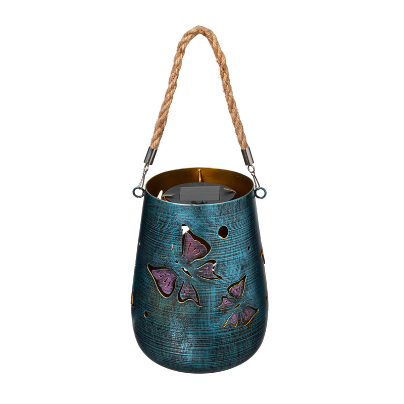 Pollinator Garden Outdoor Lamp & Lighting, Metal Butterfly Solar Lantern, 2 Assorted