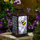 Cottage Garden Outdoor Lamps & Lighting, Glass Metal Solar Lantern, Bee, 12"H