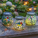 Cottage Garden Outdoor Lamp & Lighting, Mosaic Solar Lantern,Bee/Butterfly/Dragonfly,4.1"H, 3 Asst