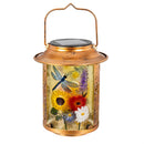Cottage Garden Outdoor Lamps & Lighting, Glass Metal Solar Lantern, Dragonfly, 7"H
