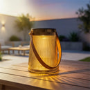VivaStyle Solar Glass Lantern with Faux Leather Handle, Cream, 6"H