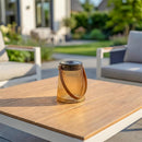 VivaStyle Solar Glass Lantern with Faux Leather Handle, Cream, 6"H