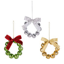 Heartfelt Cheer Ornament Mirror Glass Wreath with Bow, 3.6", 3 Assorted