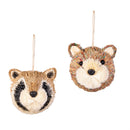 Winter Grove Ornament Natural Fiber Animal Face, 4", Asst of 2