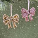 Shades of Emerald Ornament Beaded Bow, Asst of 2, 4"H