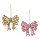 Shades of Emerald Ornament Beaded Bow, Asst of 2, 4"H