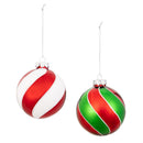 Sugar & Stripes Ornament Glass Peppermint, 4", Asst of 2