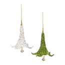 Shades of Emerald Ornament Beaded Flower, 6.75"H, Asst of 2